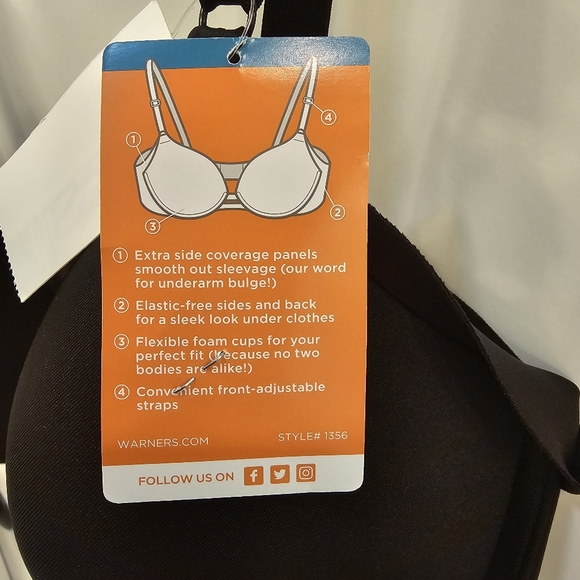 Warners Black No Side Effects Underarm-Smoothing Comfort Underwire Bra Size 38D - Picture 7 of 7